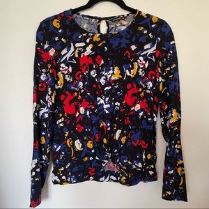 Diverse Abstract Print Knot Front Blouse Size Small Black Blue Red Yellow White